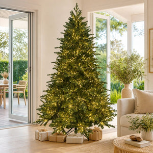 Nocturne Fir Pre-Lit Christmas Tree styled in an Australian Christmas setting