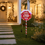 LED Battery Operated Santa Please Stop Here Stake lit up in an Australian Christmas setting