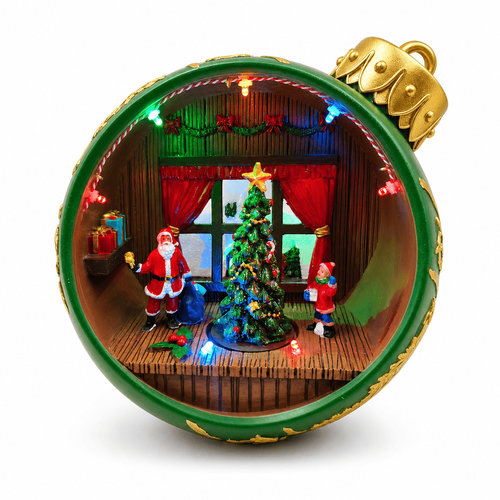 LED Musical Green Christmas Bauble Scene (20cm)
