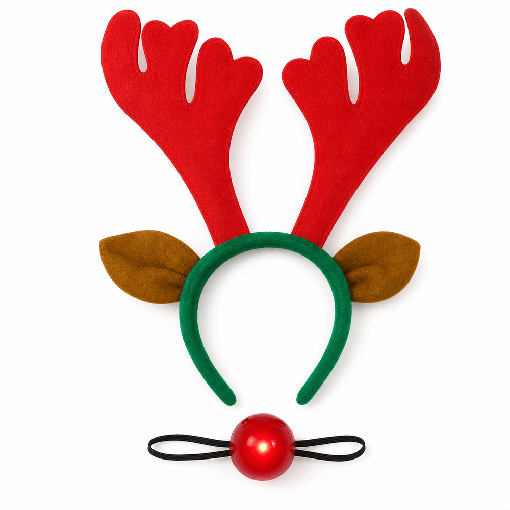 Light-Up Reindeer & Red Nose Headband Set 2pc