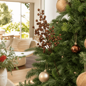 Mocha Icy Forest Berry Pick on a decorated Christmas tree