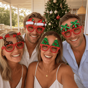 Novelty Christmas Glasses worn at an Australian Christmas party