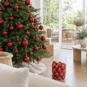 Red Bauble Multipack (100pk) decorating an Australian Christmas tree