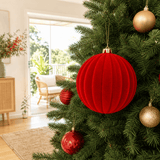 Red Flocked Ribbed Bauble styled in an Australian Christmas setting