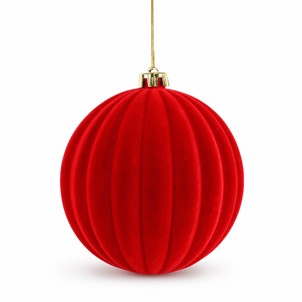 Red Flocked Ribbed Bauble (15cm)