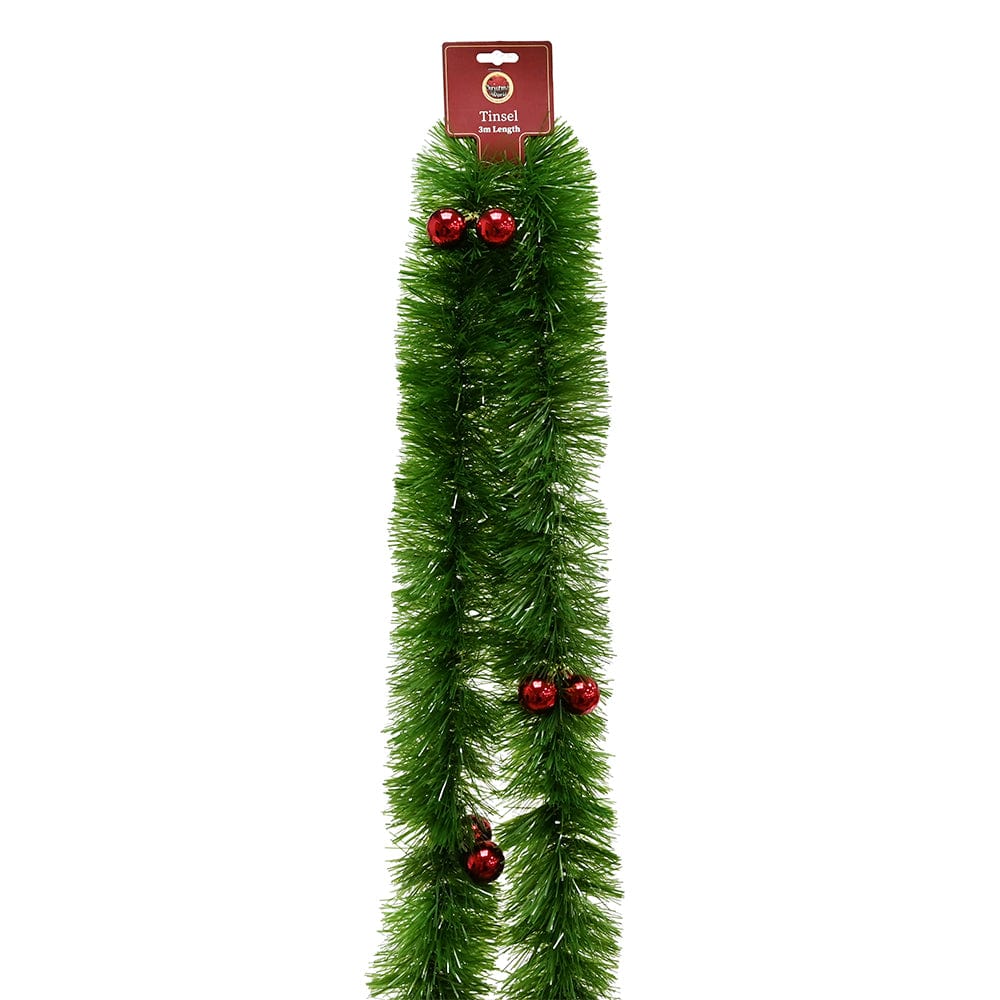 Green Tinsel With Baubles (3m) - View 1