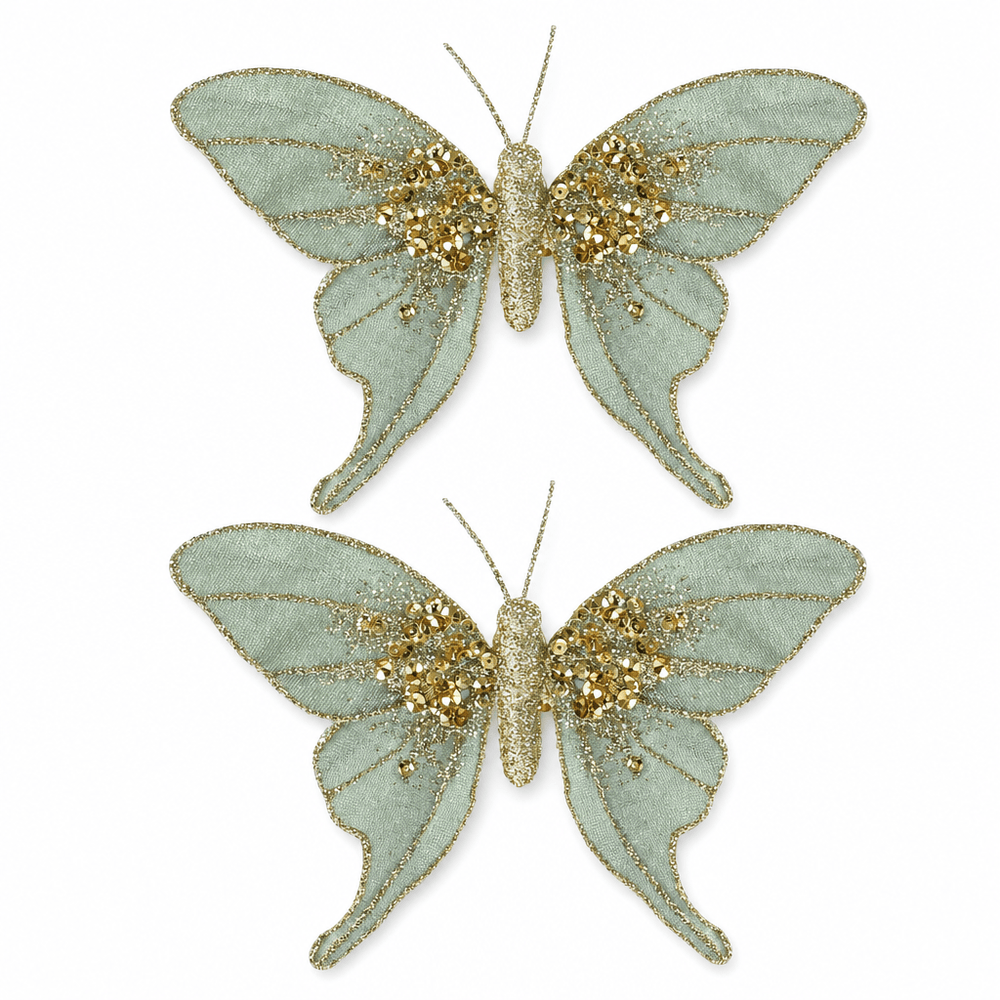 Sage Green Lush Garden Butterfly Clip 2pk (16cm)