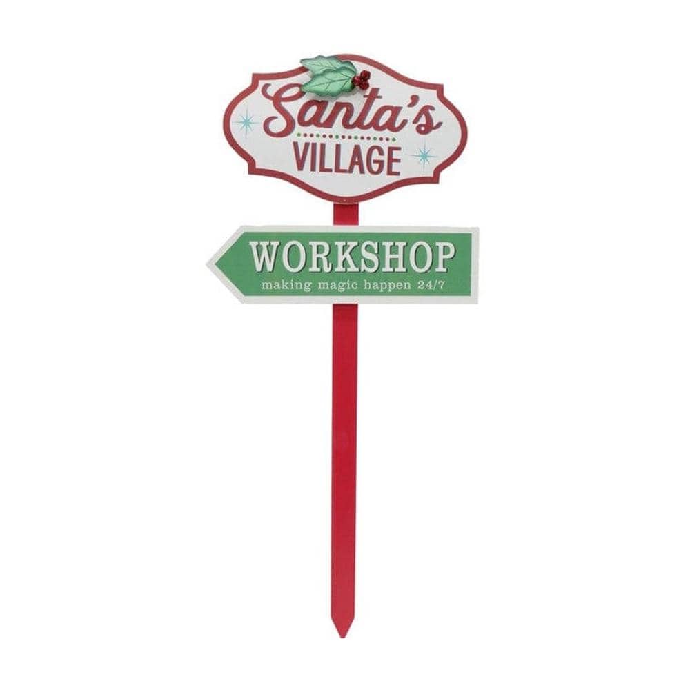 Santa's Village Sign with Metal Holly 3 Asst (70cm)