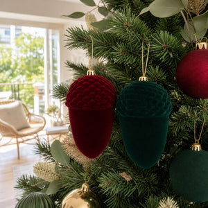 Flocked Acorn Ornament on a decorated Christmas tree