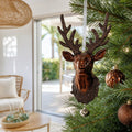 Copper Reindeer Head Ornament on a decorated Christmas tree