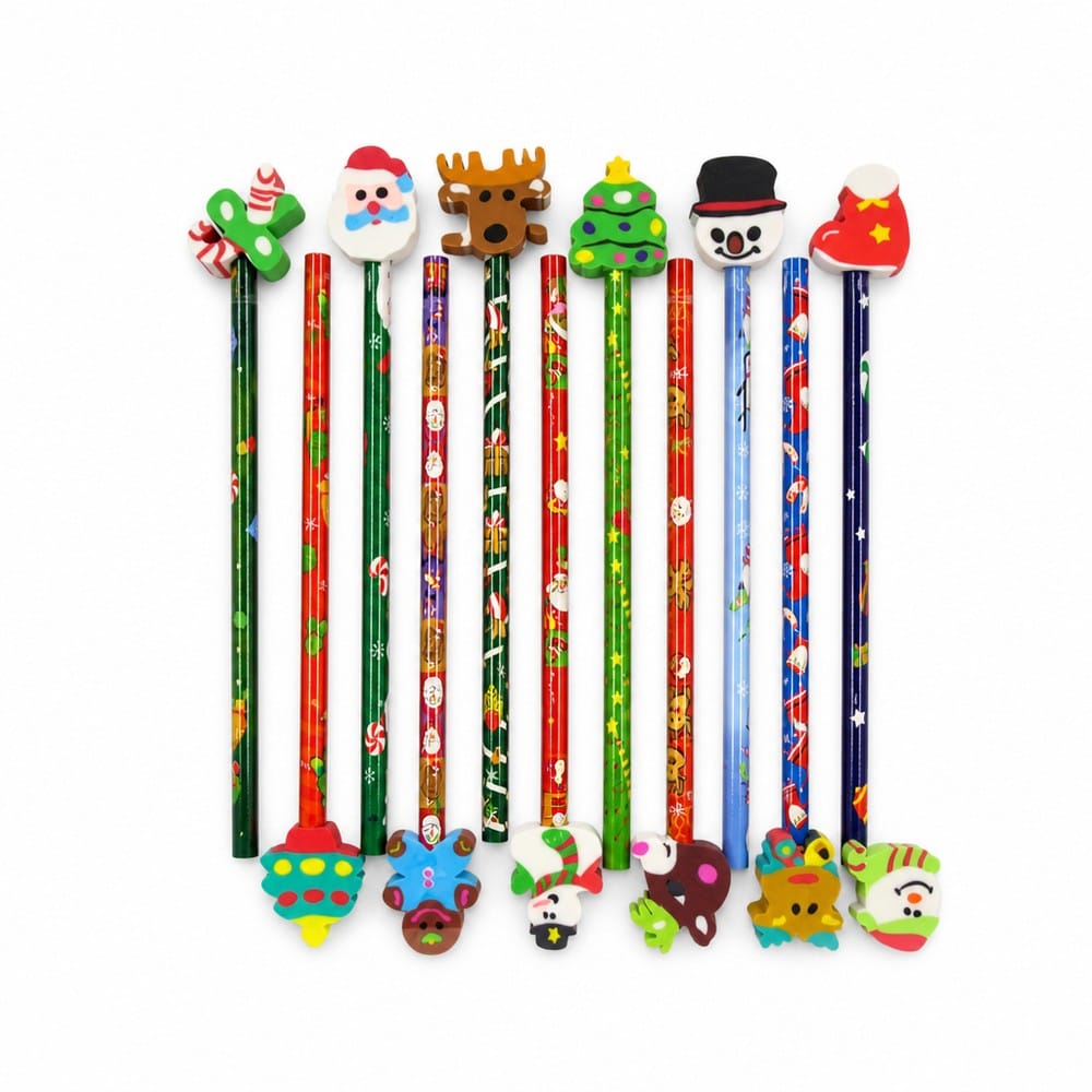 Christmas Pencils/Erasers Set (12pc)