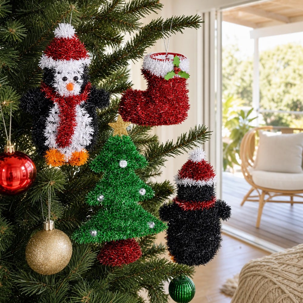 Tinsel Ornaments Asst styled in an Australian Christmas setting
