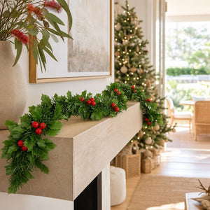 Holly Berry Garland styled in an Australian Christmas setting