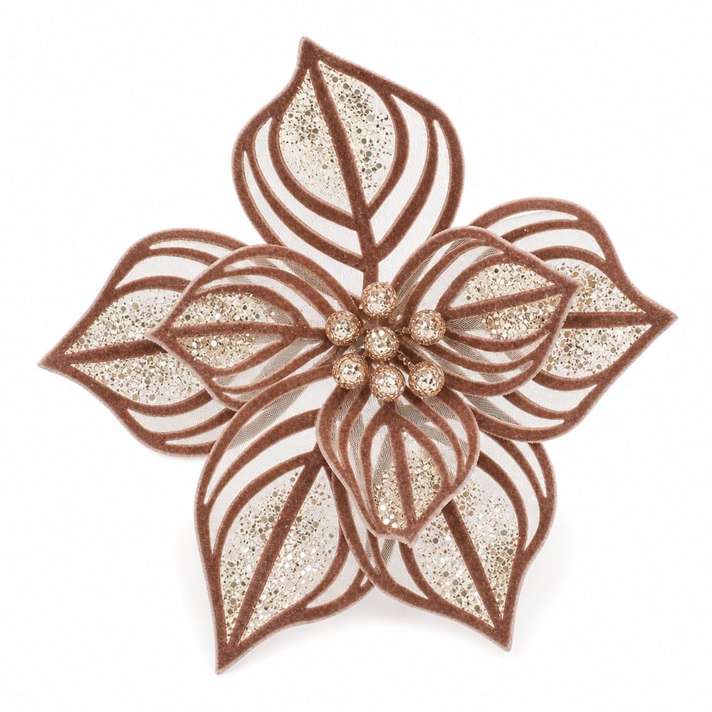Mocha Sheer Velvet Poinsettia Clip