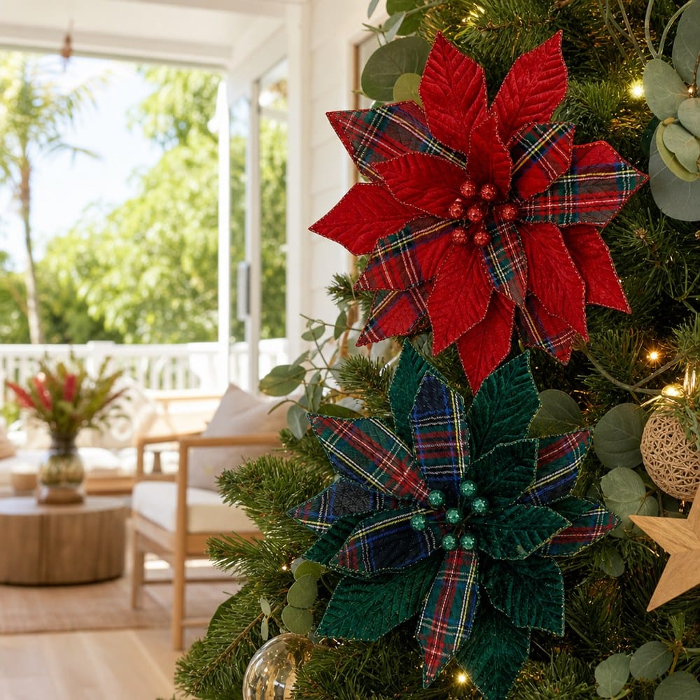 Tartan Heritage Poinsettia Clip styled in an Australian Christmas setting