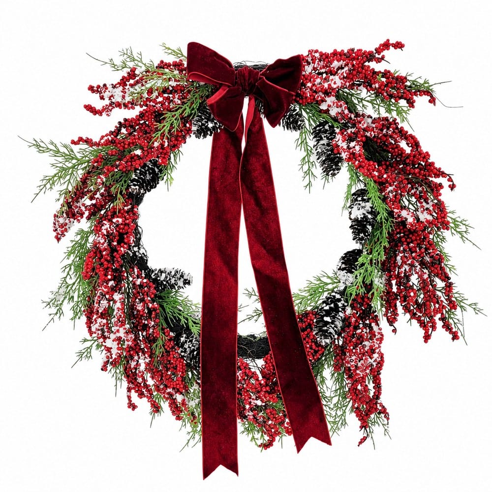 Pinecone and Berry Snowy Wreath (60cm)