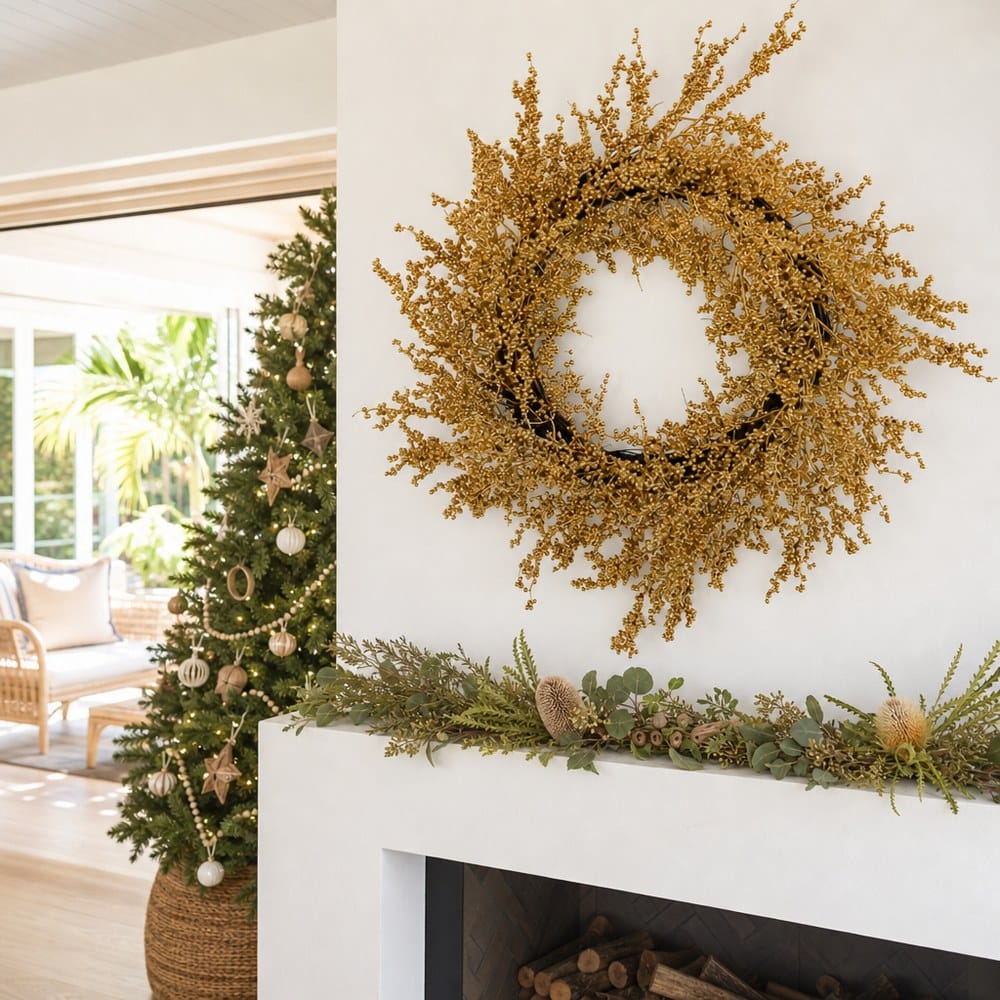 Metallic Berry Wreath styled in an Australian Christmas setting