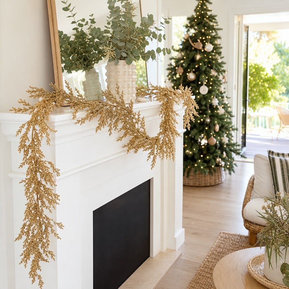 Metallic Berry Garland styled in an Australian Christmas setting