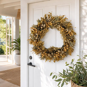 Metallic Leaf and Berry Wreath styled in an Australian Christmas setting