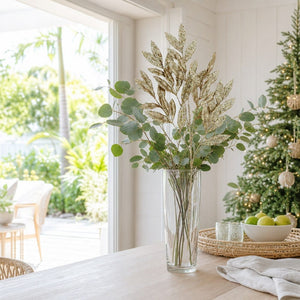 Champagne Glitter Leaf Branch arranged in a glass vase