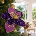 Purple Velvet and Sequins Flower on a decorated Christmas tree