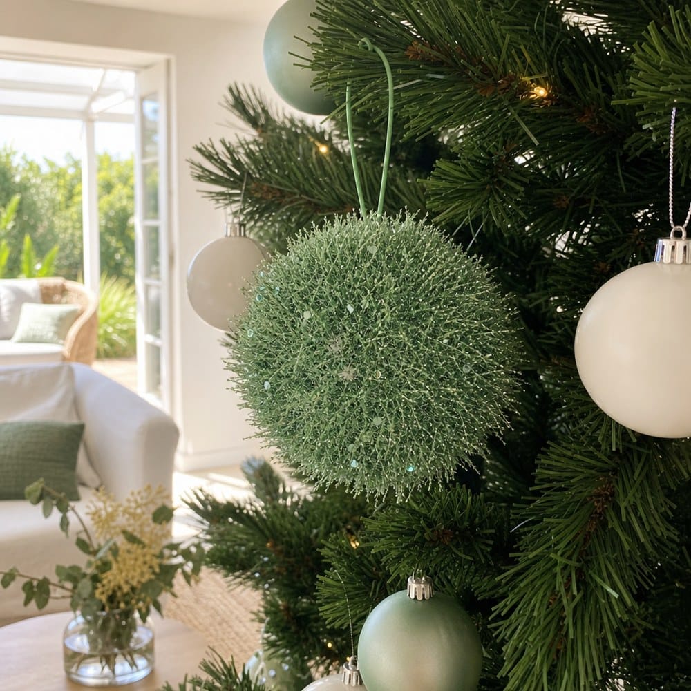 Mint Glitter Bauble on a decorated Christmas tree