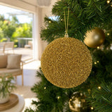 Gold Glitter and Sequins Bauble on a decorated Christmas tree