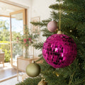 Hot Pink Sequin Bling Bauble on a decorated Christmas tree