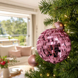 Pink Sequin Bling Bauble on a decorated Christmas tree
