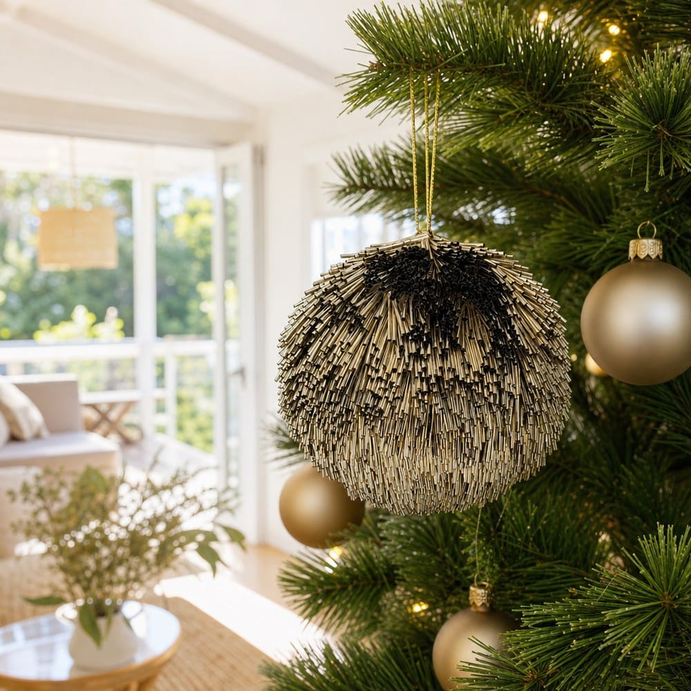 Champagne Tinsel Bauble on a decorated Christmas tree