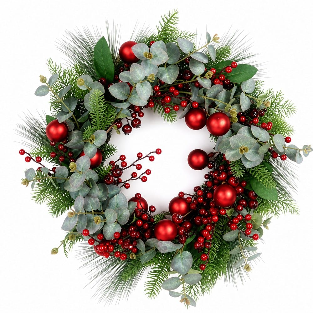 Berries and Baubles Eucalypt and Pine Wreath (60cm)