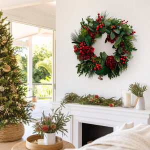 Hydrangea Berry Wreath styled in an Australian Christmas setting