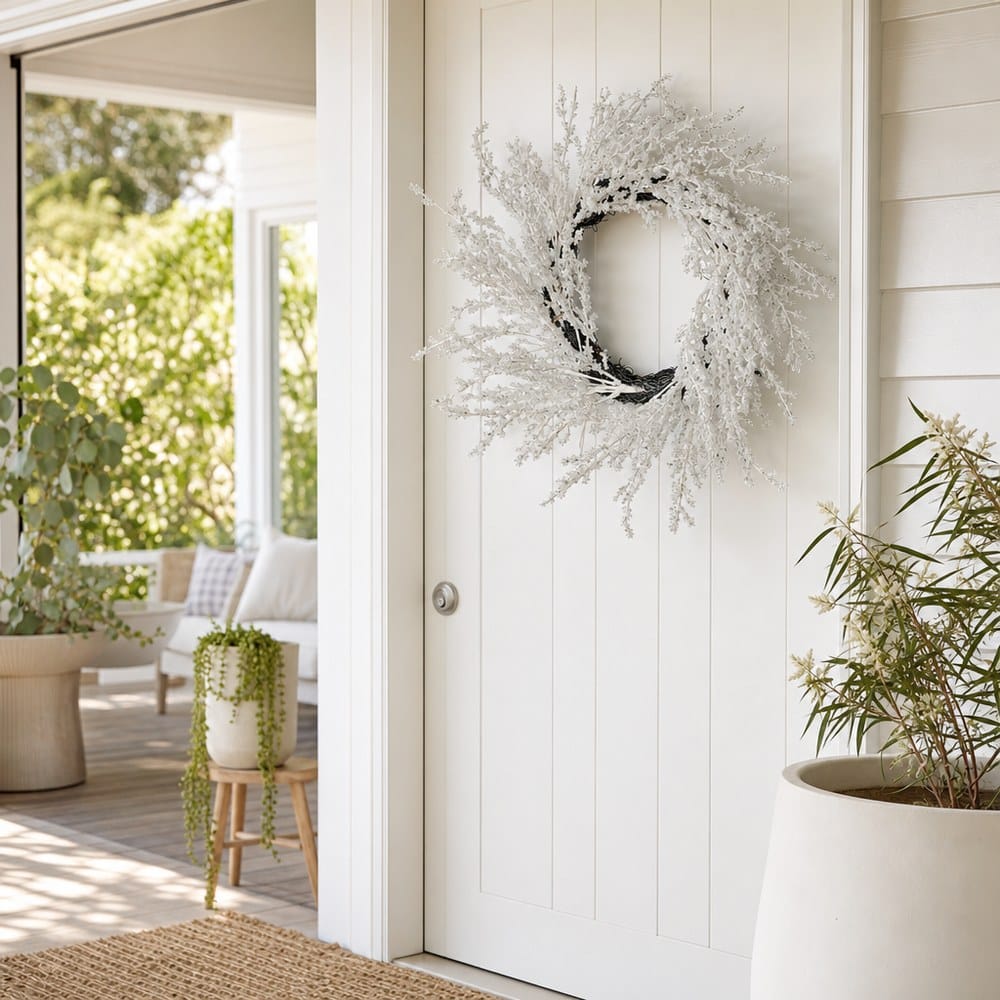 Frozen Forest Wreath styled in an Australian Christmas setting