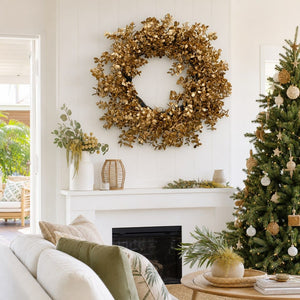 Golden Foliage Wreath styled in an Australian Christmas setting