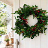 Holly Pine Berry Wreath styled in an Australian Christmas setting