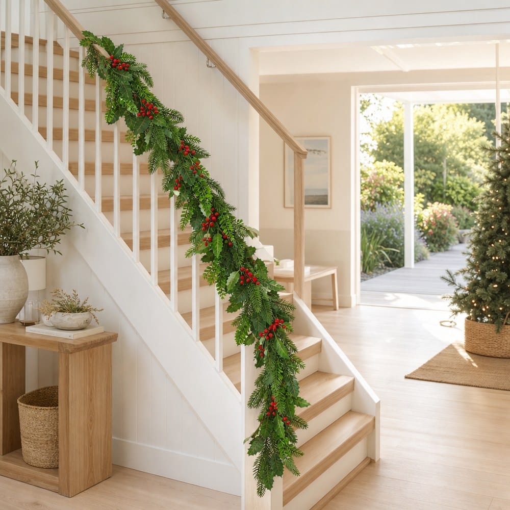 Holly Pine Berry Garland styled in an Australian Christmas setting