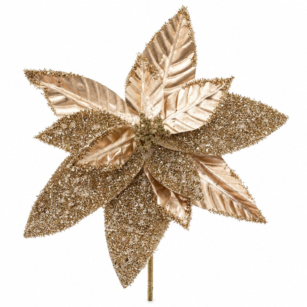Metallic Tinsel Poinsettia Stem (32cm)