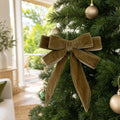 Brown Double Bow Ornament on a decorated Christmas tree