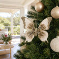 Ivory and Champagne Sequined Butterfly Clip on a decorated Christmas tree