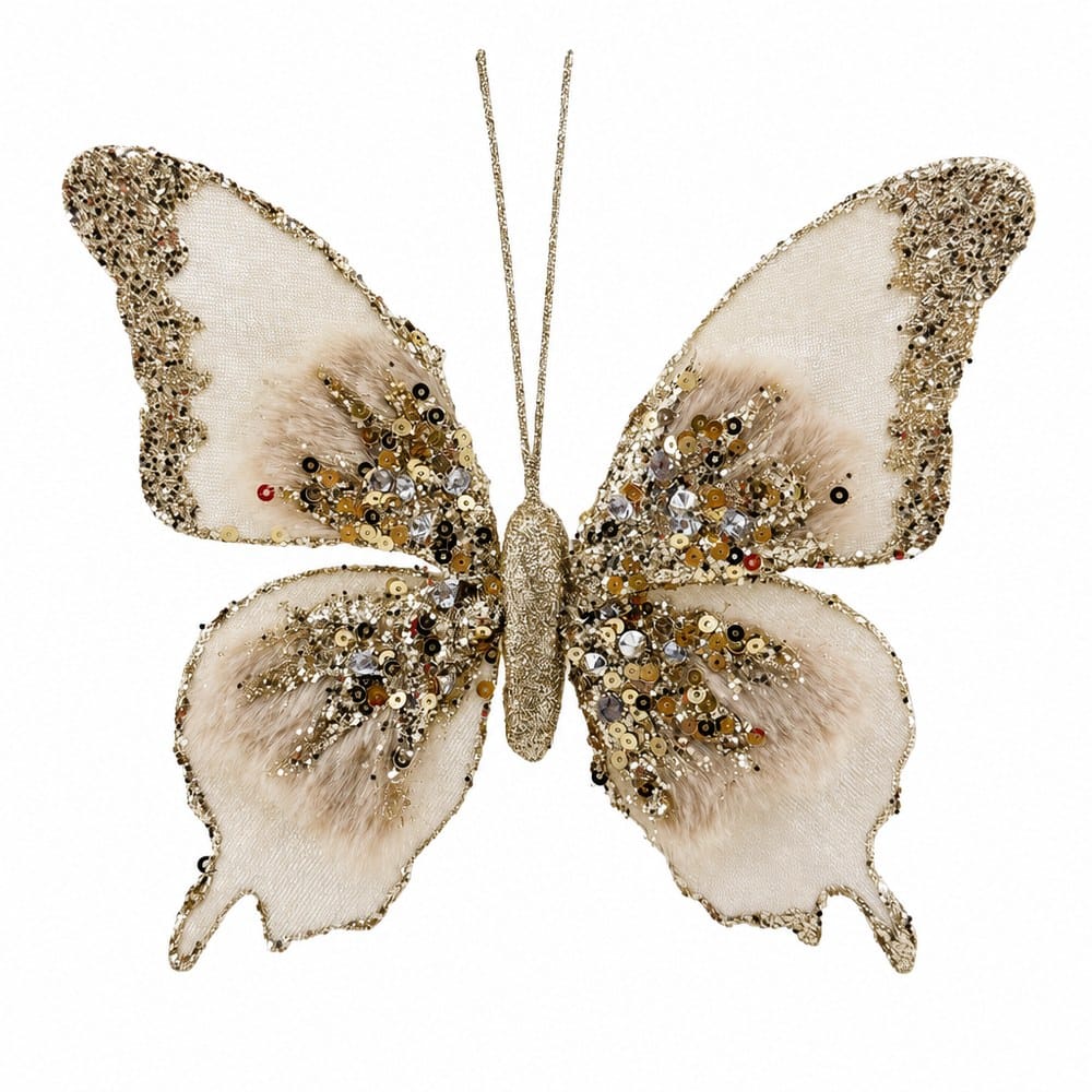 Ivory and Champagne Sequined Butterfly Clip