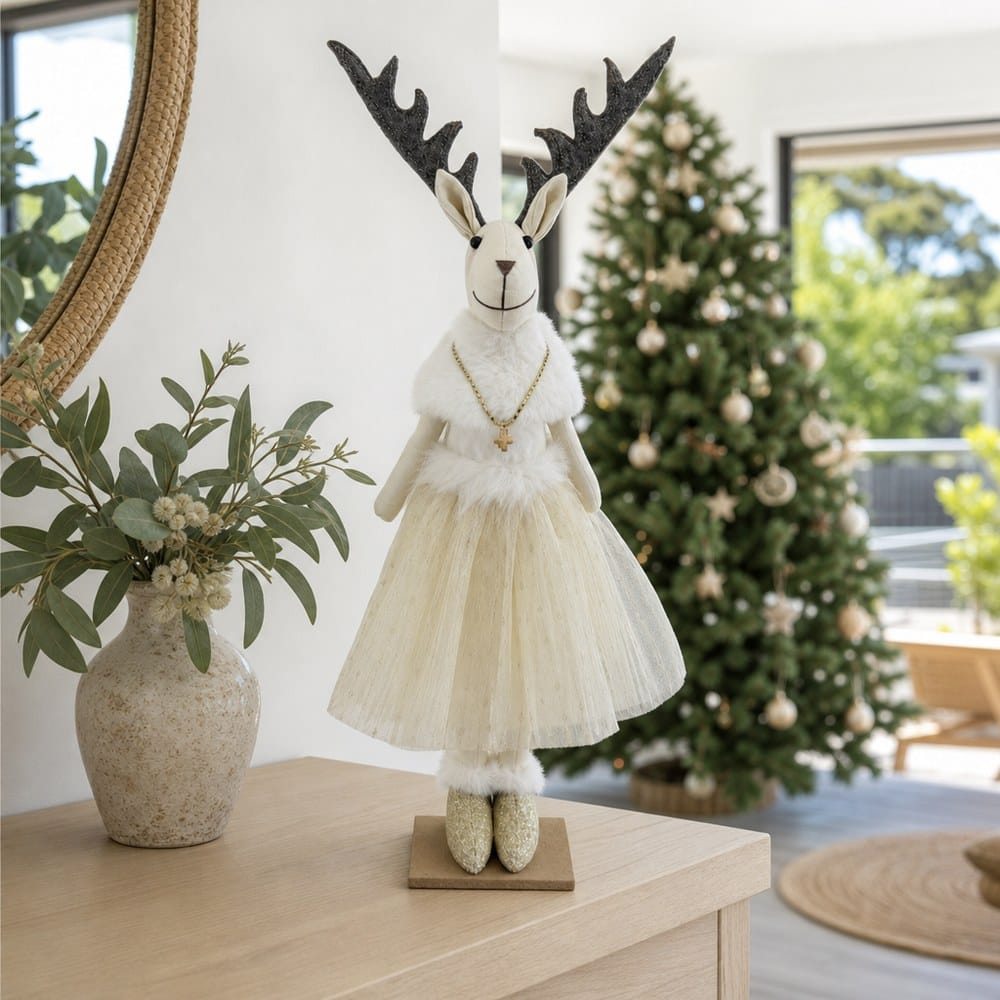 Elegant Elk - Girl styled in an Australian Christmas setting