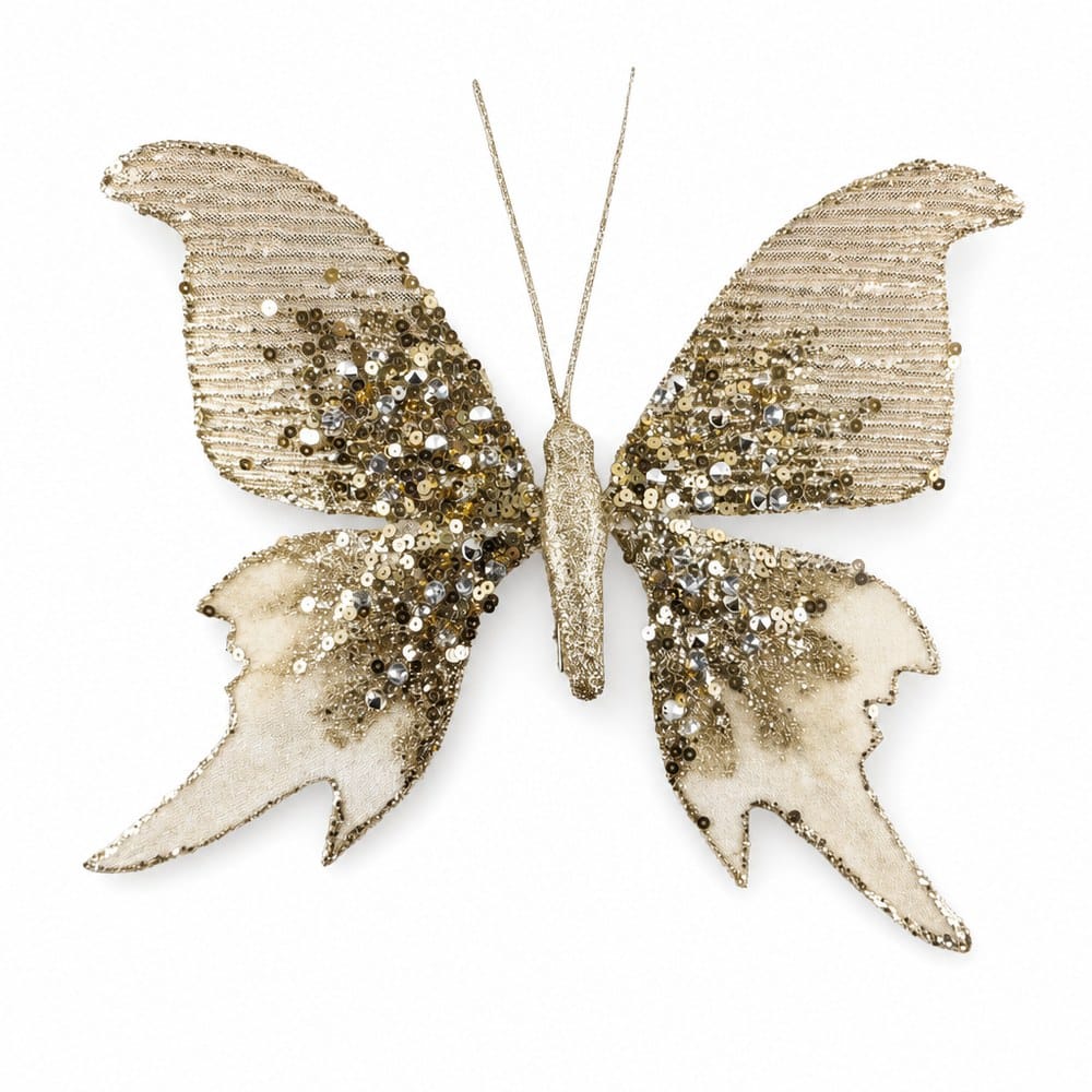 Glittered Champagne Butterfly Clip