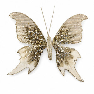 Glittered Champagne Butterfly Clip