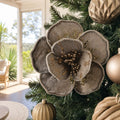 Glittered Coffee Floral Clip on a decorated Christmas tree