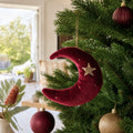 Raspberry Soft Moon Ornament on a decorated Christmas tree