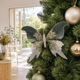 Winter Sage Butterfly Clip on a decorated Christmas tree