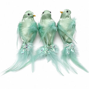 Mint Feathered Bird Clips (3pc)