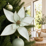 Sheer Mint Floral Clip on a decorated Christmas tree