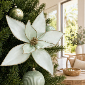Sheer Mint Floral Clip on a decorated Christmas tree