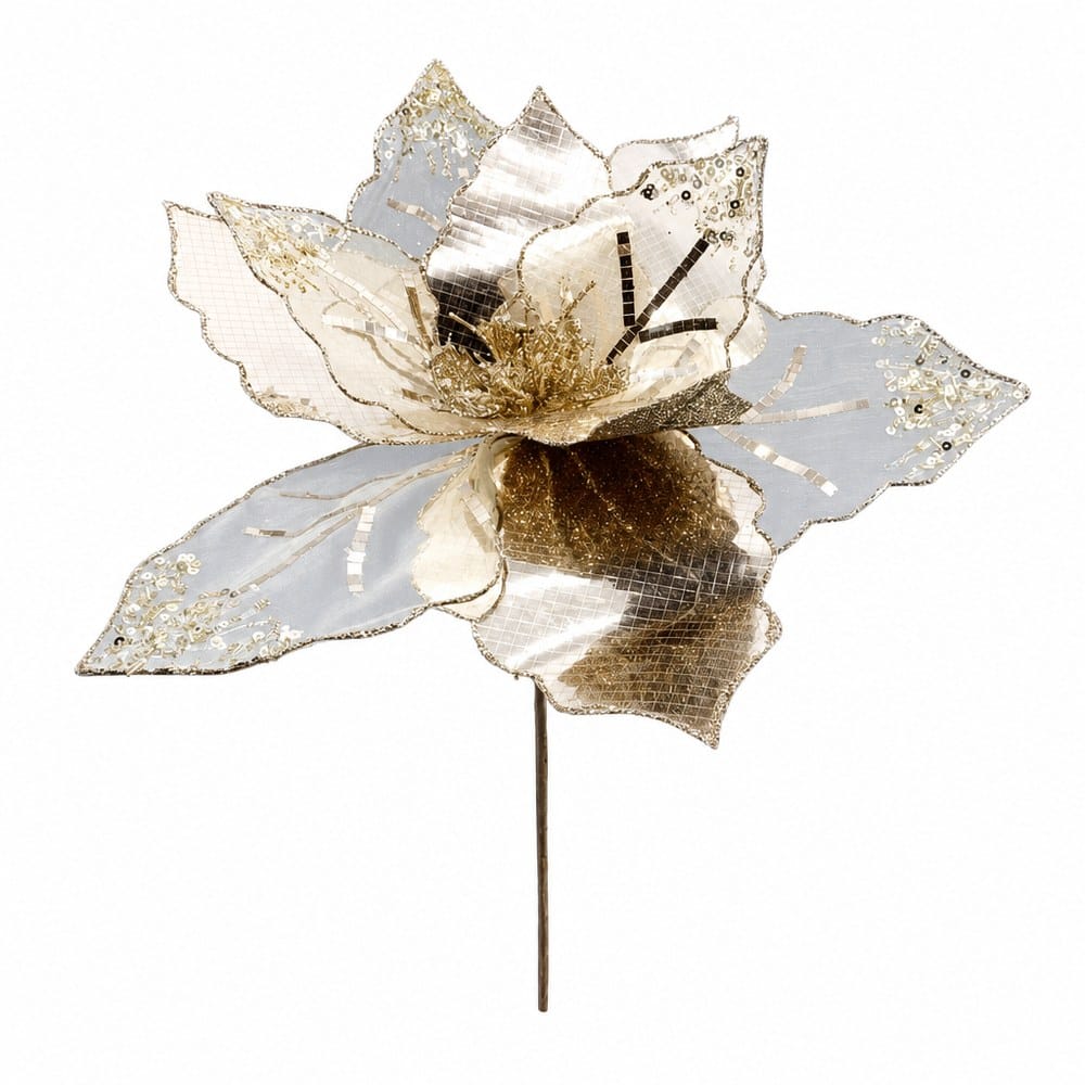 Champagne Starlight Sheer Poinsettia Stem (52cm)